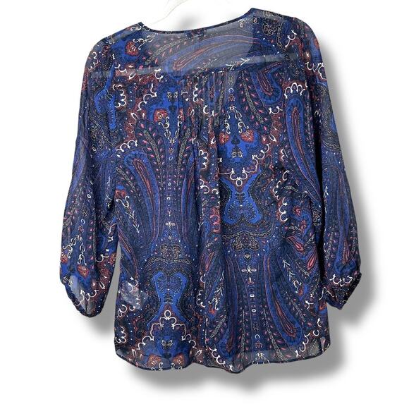 JOIE NWOT Vandrea Deep Sapphire Paisley Print Sheet Crepe Georgette Blouse XXS - Picture 6 of 7